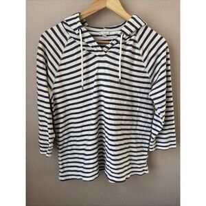 Gap Women’s M Navy Blue Striped Hooded Top 3/4 Sleeve Tee